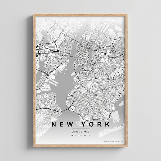 ニューヨークシティマップ NYC コントラストウォールアートポスターギフト ポスター