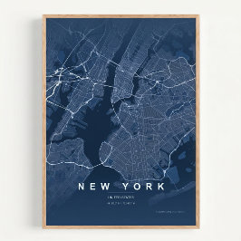 ニューヨークシティマップ NYC ブルーの壁掛けアートポスターギフト ポスター