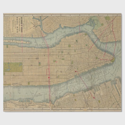 ニューヨークシティマンハッタンのヴィンテージの地図 ラッピングペーパー (フラット)