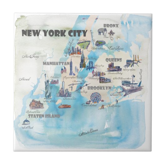 ニューヨークシティマンハッタンのヴィンテージのTravelposterの地図 タイル (正面)