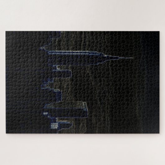 ニューヨークシティマンハッタンスカイスクレーパーズダークナイト ジグソーパズル (横)