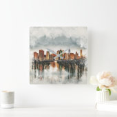 ニューヨークシティマンハッタンスカイラインミックスドメディア スクエア壁時計 (ホーム)