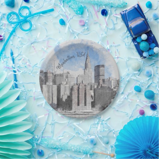ニューヨークシティマンハッタンスカイラインモダン- ペーパープレート (パーティー)