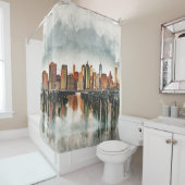 ニューヨークシティマンハッタンスカイライン – 混合メディア シャワーカーテン (インサイチュ)