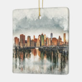 ニューヨークシティマンハッタンスカイライン – 混合メディア セラミックオーナメント (左)