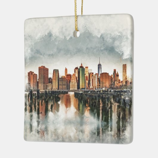 ニューヨークシティマンハッタンスカイライン – 混合メディア セラミックオーナメント (左)
