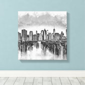 ニューヨークシティマンハッタンスカイライン – 白黒 キャンバスプリント (インサイチュ (ウッドフロア))