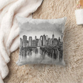 ニューヨークシティマンハッタンスカイライン-白黒 クッション (ブランケット)