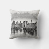ニューヨークシティマンハッタンスカイライン-白黒 クッション (裏面)
