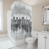 ニューヨークシティマンハッタンスカイライン-白黒 シャワーカーテン (インサイチュ)