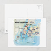 ニューヨークシティマンハッタンヴィンテージトラベルポスターマップ ポストカード (正面/裏面)