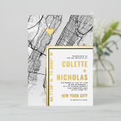 ニューヨークシティラブロケーター |シティテーマ結婚の 箔招待状 (立ち正面)
