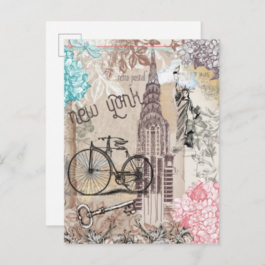 ニューヨークシティランドマークスヴィンテージトラベル ポストカード (正面/裏面)