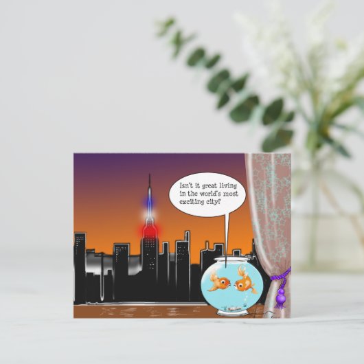 ニューヨークシティリビングおもしろいフィッシュマンガ ポストカード (スタンド正面)