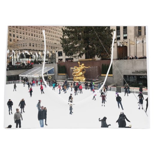 ニューヨークシティロックフェラーセンターアイススケートで滑るリンク ラージペーパーバッグ (正面)
