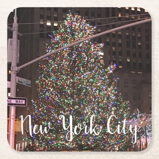 ニューヨークシティロックフェラーセンタークリスマスツリー スクエアペーパーコースター (正面)