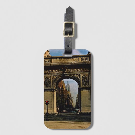 ニューヨークシティワシントンスクエアウォーターカラー1953' ラゲッジタグ (正面縦)