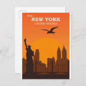 ニューヨークシティヴィンテージシティスカイライントラベル ポストカード (正面/裏面)