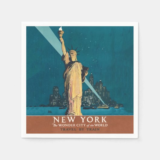 ニューヨークシティヴィンテージトラベルリバティスカイライン スタンダードカクテルナプキン (正面)