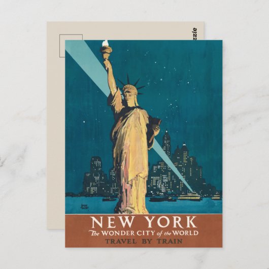 ニューヨークシティヴィンテージトラベルリバティスカイライン ポストカード (正面/裏面)