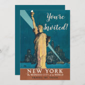 ニューヨークシティヴィンテージトラベルリバティスカイライン 招待状 (正面/裏面)