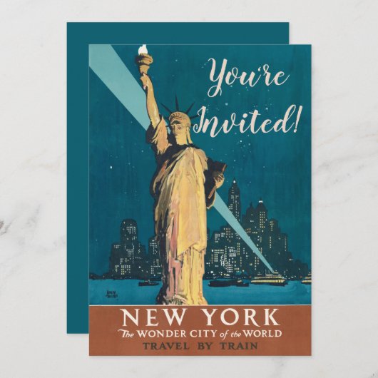 ニューヨークシティヴィンテージトラベルリバティスカイライン 招待状 (正面/裏面)