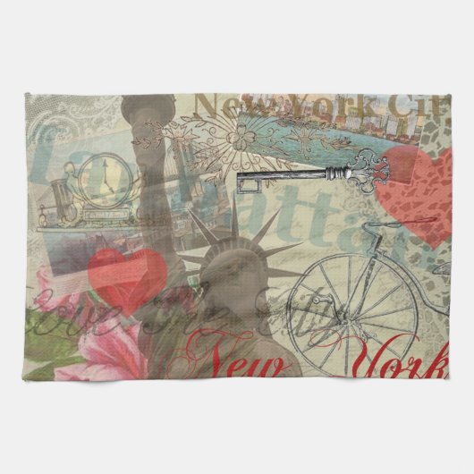 ニューヨークシティヴィンテージリバティスカイラインシンボルアート キッチンタオル (横)