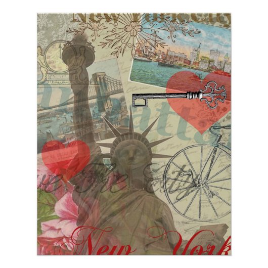 ニューヨークシティヴィンテージリバティスカイラインシンボルアート ポスター (正面)