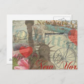 ニューヨークシティヴィンテージリバティスカイラインシンボルアート ポストカード (正面/裏面)