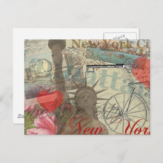 ニューヨークシティヴィンテージリバティスカイラインシンボルアート ポストカード (正面/裏面)