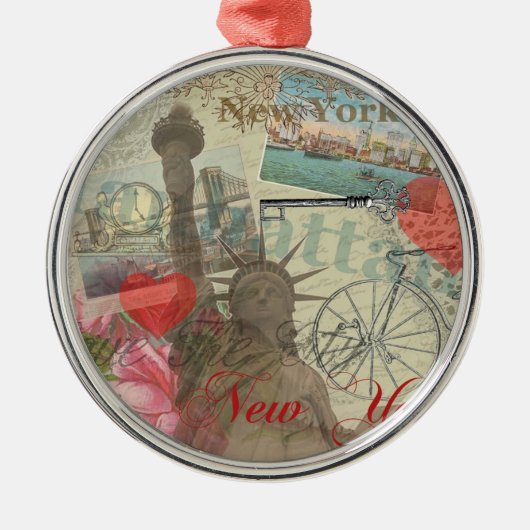 ニューヨークシティヴィンテージリバティスカイラインシンボルアート メタルオーナメント (正面)