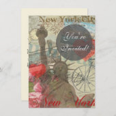 ニューヨークシティヴィンテージリバティスカイラインシンボルアート 招待状 (正面/裏面)