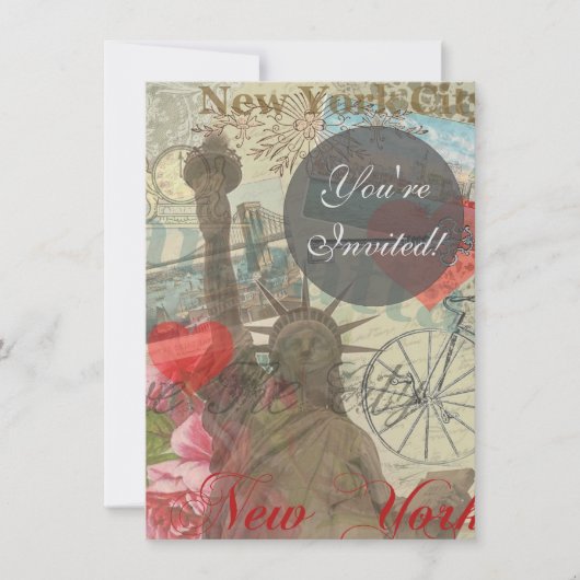 ニューヨークシティヴィンテージリバティスカイラインシンボルアート 招待状 (正面)