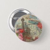 ニューヨークシティヴィンテージリバティスカイラインシンボルアート 缶バッジ (正面&裏面)