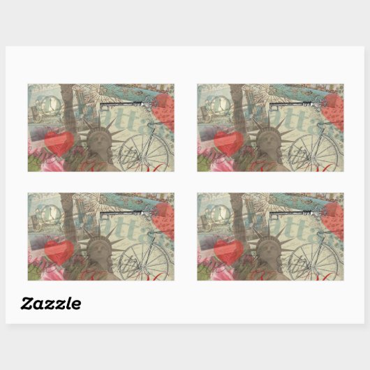 ニューヨークシティヴィンテージリバティスカイラインシンボルアート 長方形シール (シート)