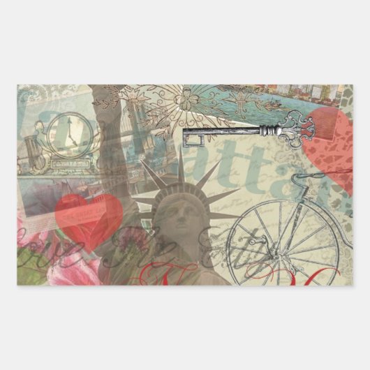 ニューヨークシティヴィンテージリバティスカイラインシンボルアート 長方形シール (正面)