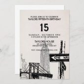 ニューヨークシティヴィンテージ誕生日パーティーの招待 招待状 (正面/裏面)