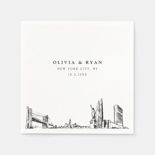ニューヨークシティー結婚のミニマル紙 スタンダードカクテルナプキン (正面)