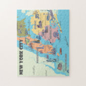 ニューヨークシティ図解入りの、写真付きのレトロヴィンテージマップ ジグソーパズル (縦)