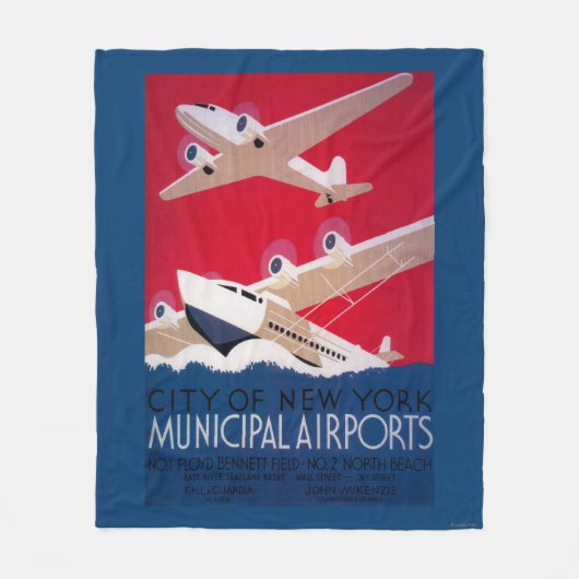 ニューヨークシティ市空港ヴィンテージポスター フリースブランケット (正面)