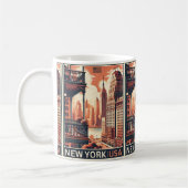 ニューヨークシティ建物ヴィンテージバルコニービュー コーヒーマグカップ (左)