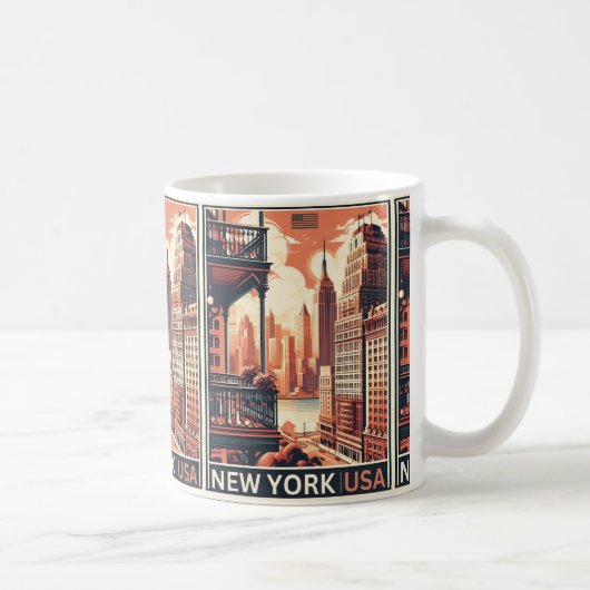 ニューヨークシティ建物ヴィンテージバルコニービュー コーヒーマグカップ (右)