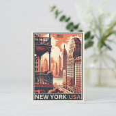 ニューヨークシティ建物ヴィンテージバルコニービュー ポストカード (スタンド正面)