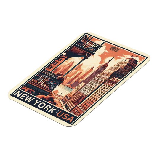 ニューヨークシティ建物ヴィンテージバルコニービュー マグネット (左側)