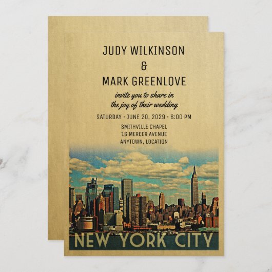 ニューヨークシティ結婚式招待状ヴィンテージNYC 招待状 (正面/裏面)