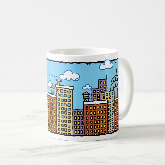 ニューヨークシティ色の漫画のスカイラインのマグ コーヒーマグカップ (正面右)