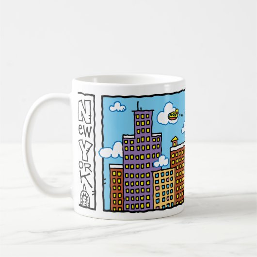 ニューヨークシティ色の漫画のスカイラインのマグ コーヒーマグカップ (左)
