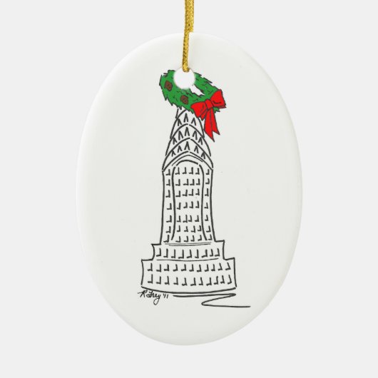 ニューヨークシティ超高層ビルリースNYCクリスマスクリスマス セラミックオーナメント (正面)