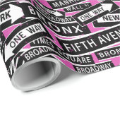 ニューヨークシティ通りシンボルや象徴ズピンクブラックアンドホワイト ラッピングペーパー (ロールコーナー)