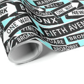 ニューヨークシティ通りシンボルや象徴ズブルーブラックアンドホワイト ラッピングペーパー (ロールコーナー)